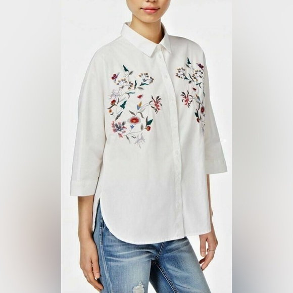 White Button Down With Embroidery - Picture 1 of 2